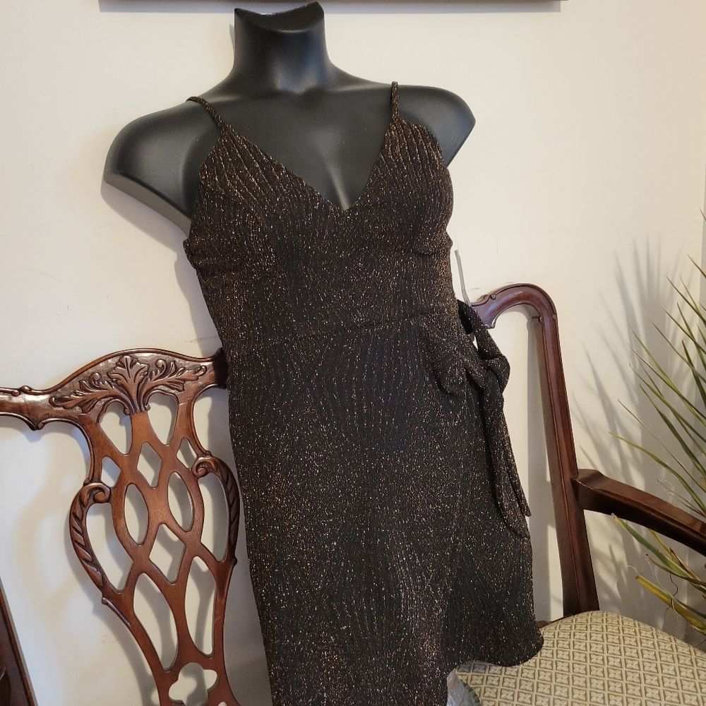 TRIXXI Black and Copper Metallic Dress NWT